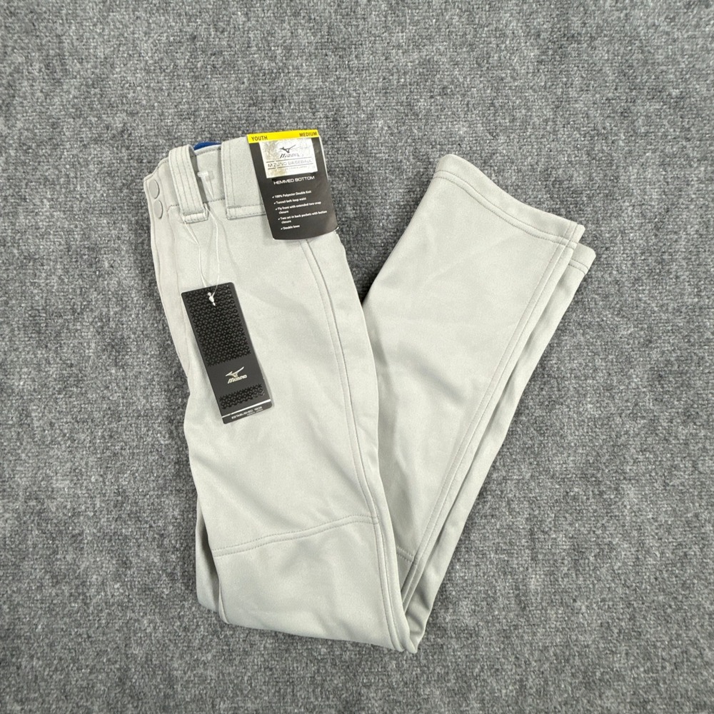 Mizuno Youth Medium Grey Performance Baseball Pants Hemmed Double Knee NWT